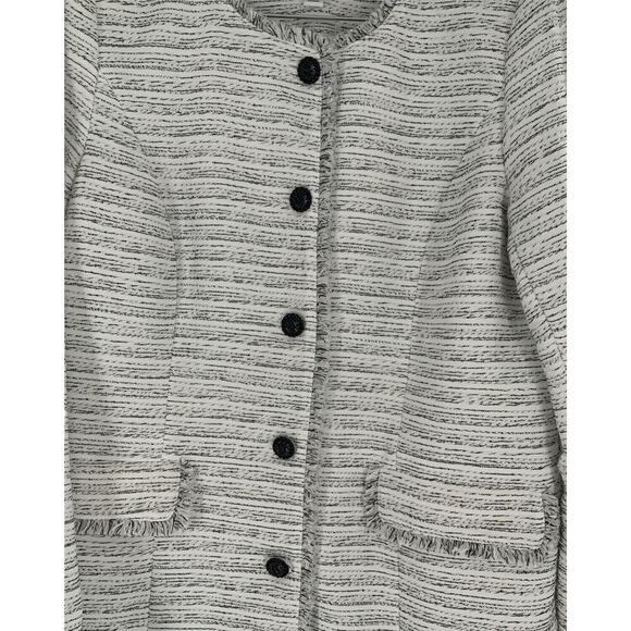 Karl Lagerfeld Paris Blazer Women's Size 16 Black/White Tweed Fringe Long Jacket - Picture 8 of 12